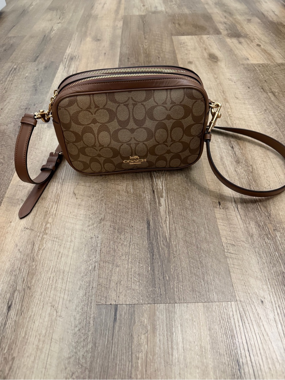 Coach Signature Canvas Crossbody in Brown with Gold Hardware